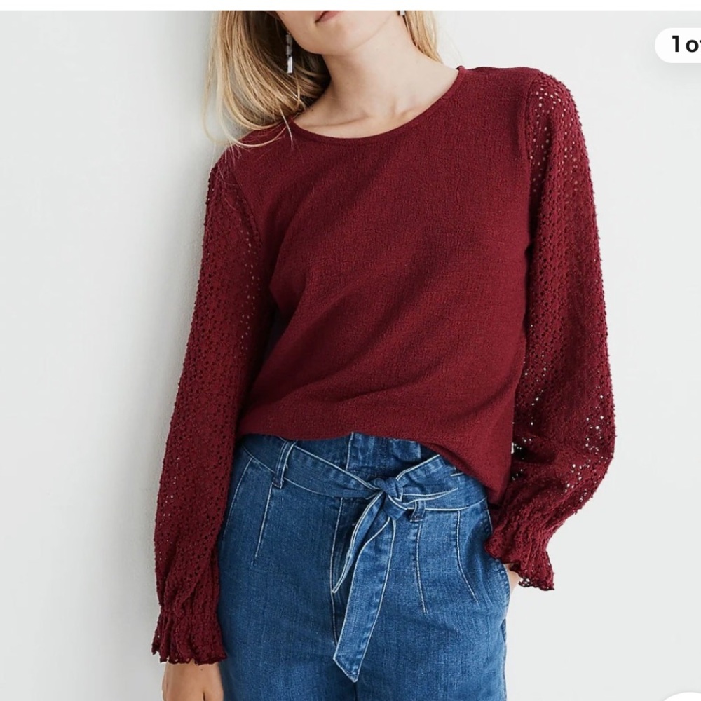 Madewell Maroon Blouse with Textured Sleeves